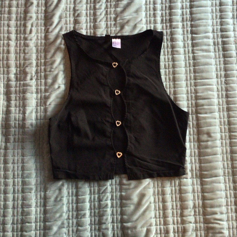 Black Sleeveless Top with Heart Buttons